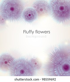 Fluffy blue shiny flowers-stars with light spectrums background.
