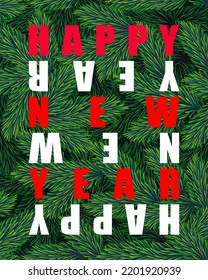 Fluffy branches of a fir tree. Green coniferous background.  New year banner, greeting card, vector illustration