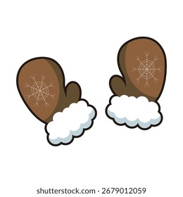 Guantes marrones esponjosos con un diseño de copo de nieve