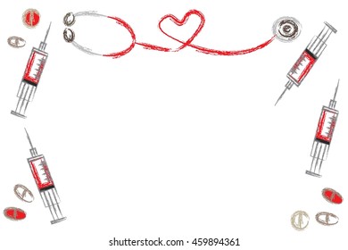 fluffy brushes picture drawing of medical background  vector on white background with copy space