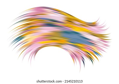 Fluffy bunch of blades of grass or hairs. Smear of dry paint, lines fluttering in the wind. Colorful flow brushstroke. Realistic volume wave. Liquid paint ink shape isolated on white background.