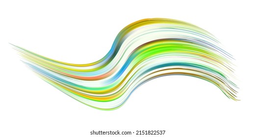 Fluffy bunch of blades of grass or hairs. Smear of dry paint, lines fluttering in the wind. Colorful flow brushstroke. Realistic volume wave. Liquid paint ink shape isolated on white background.