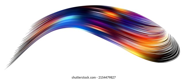 Fluffy bunch of blades of grass or hairs. Smear of dry paint, lines fluttering in the wind. Colorful flow brushstroke. Realistic volume wave. Liquid paint ink shape isolated on white background.