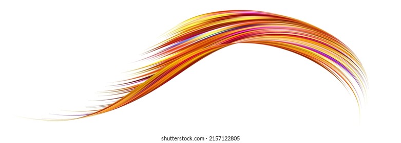 Fluffy bunch of blades of grass or hairs. Smear of dry paint, lines fluttering in the wind. Colorful flow brushstroke. Realistic volume wave. Liquid paint ink shape isolated on white background.