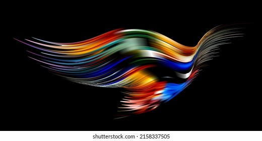 Fluffy bunch of blades of grass or hairs. Smear of dry paint, lines fluttering in the wind. Colorful flow brushstroke. Realistic volume wave. Liquid paint ink shape isolated on white background.