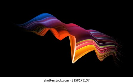 Fluffy bunch of blades of grass or hairs. Smear of dry paint, lines fluttering in the wind. Colorful flow brushstroke. Realistic volume wave. Liquid paint ink shape isolated on white background.