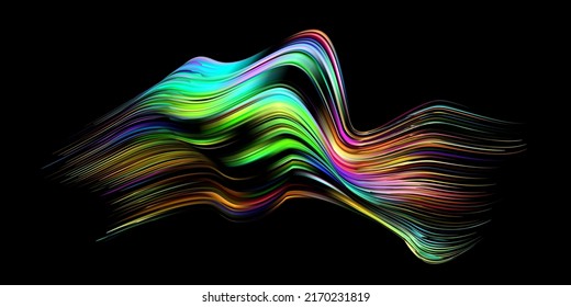 Fluffy bunch of blades of grass or hairs. Smear of dry paint, lines fluttering in the wind. Colorful flow brushstroke. Realistic volume wave. Liquid paint ink shape isolated on white background.