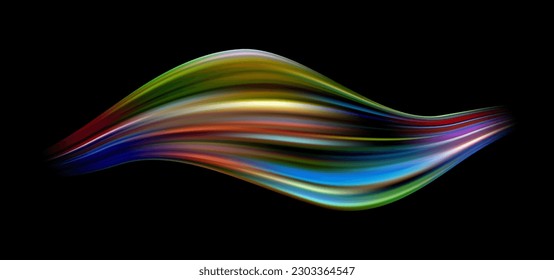 Fluffy bunch of blades of grass or hairs. Smear of dry paint, lines fluttering in the wind. Colorful flow brushstroke. Realistic volume wave. Liquid paint ink shape isolated on white background.