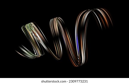 Fluffy bunch of blades of grass or hairs. Smear of dry paint, lines fluttering in the wind. Colorful flow brushstroke. Realistic volume wave. Liquid paint ink shape isolated on white background.