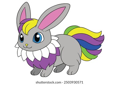 Fluffy Bunny with Long Ears Vector Illustration