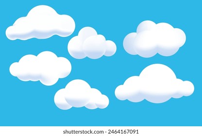 Fluffy cartoon clouds on blue sky. Vector illustration