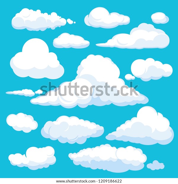 Fluffy Cartoon Clouds Shine Sky Weather Stock Vector Royalty Free