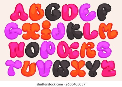 Conjunto de Cartas de Animação Fluffy. Fonte colorida das crianças para o design divertido