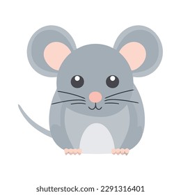 Fluffy cartoon rat sitting happily icon isolated