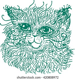 Fluffy Cat With Curly Whiskers And Gentle Eyes