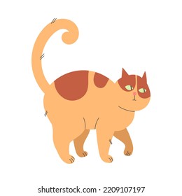 Fluffy Cat With Ginger Spotted Coat And Curved Tail Arching Its Back Vector Illustration