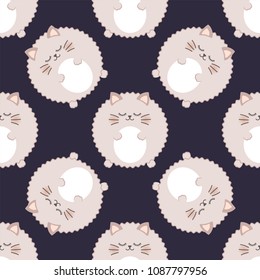 Fluffy cat. Seamless vector pattern