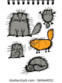 Fluffy cats collection, sketch for your design