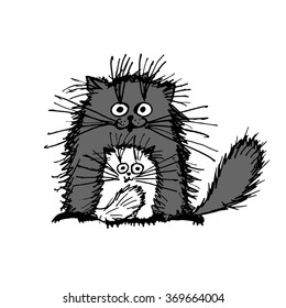 Fluffy cats family, sketch for your design