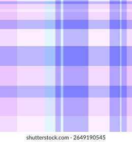Tecido de verificação fofo tartan, vetor de fabricação sem emenda xadrez. Textura têxtil de fundo de padrão doméstico em paleta de cores claras e índigo.