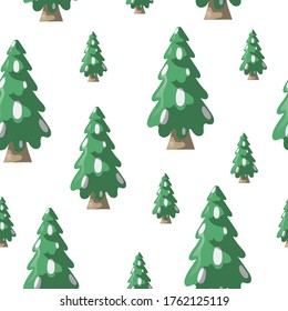 Fluffy Christmas tree seamless pattern. Vector isolated noel fir with xmas balls background. Evergreen spruce texture for holiday wrapping paper.
