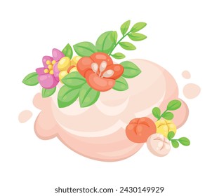 Nube esponjosa como cuerpo celestial con adorno de flores Vector Ilustración