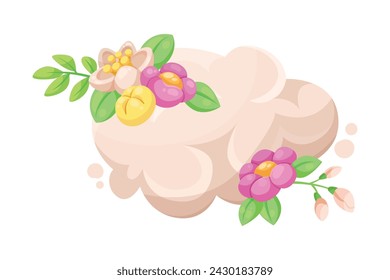 Nube esponjosa como cuerpo celestial con adorno de flores Vector Ilustración