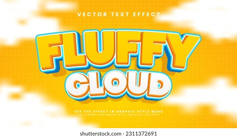 Fluffy cloud comic style effect. Editable vector text effect with orange color.