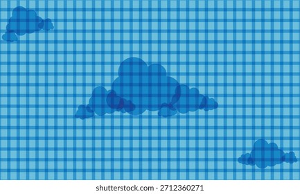 Formações de nuvens fofas decoram um pano de fundo xadrez azul, oferecendo uma sensação caprichosa e serena. O design transparente garante fácil integração em várias composições.