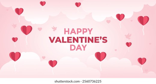 Fluffy cloud and heart valentines day background