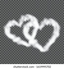 Fluffy cloud hearts frame. Romantic white half transparent hearts shaped  clouds. Vector illustration for your graphic design.