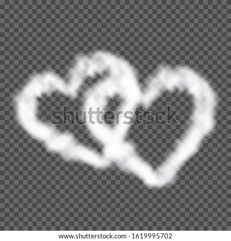 Fluffy cloud hearts frame. Romantic white half transparent hearts shaped  clouds. Vector illustration for your graphic design.