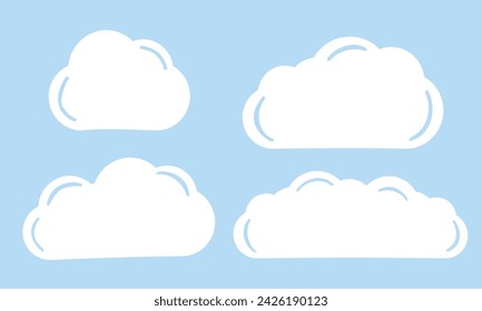 Señales de icono de nube esponjosa en ilustración vectorial de fondo azul.