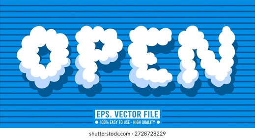Fluffy Cloud Lettering OPEN on Blue Sky