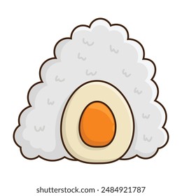 nube esponjosa como base de arroz blanco y huevo en el centro. Ilustración de rollo de sushi de Tamago. Concepto y elemento de diseño de la cocina japonesa