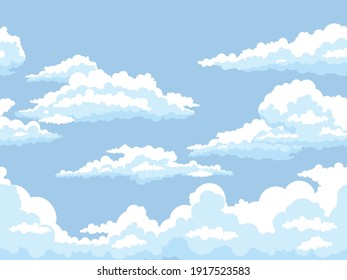 Fluffy clouds in blue sky vector background illustration 