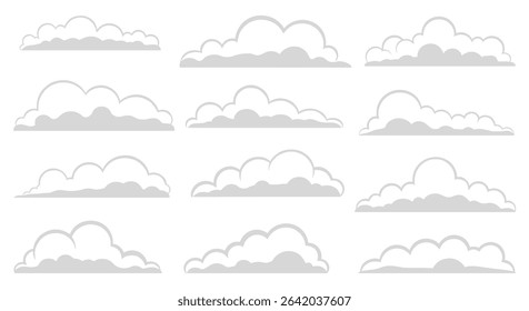 Fluffy Clouds Collection of Simple Vector Graphics for Weather Forecast Designs and Backgrounds