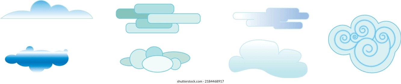 Fluffy clouds. Different types of clouds. Blue sky. Set of clouds.