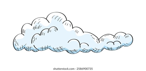 Fluffy clouds drawn with contour lines vector. A minimalistic and elegant line art design