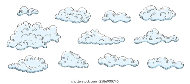 fluffy clouds drawn with contour lines. A minimalistic and elegant line art design, perfect s