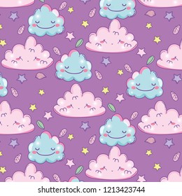 fluffy clouds facial expression with stars background