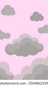 Fluffy clouds float gently in the sky on a soft pink background