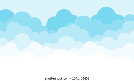 Fluffy clouds light blue clear sky landscape outdoor background flat cartoon design vector illustration