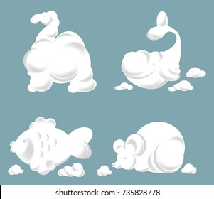 Fluffy clouds in shape of animals in blue sky