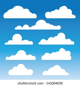 Fluffy Clouds Vector - Collection Of Stylized Cloud Silhouettes, Great For Clipart Or Icon Creation