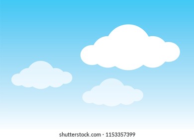 fluffy clouds white on blue sky background, sky background with clouds white cartoon concept, sky blue and cloud white for banner advertising background (vector)