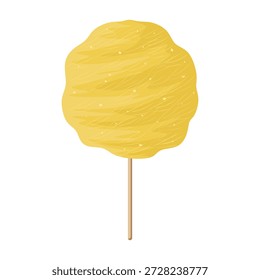 Suave algodón de azúcar, hilo dental. Postre de azúcar dulce suave en palos, carnaval y comida de festival para niños. Bocadillo dulce, confitería aislada sobre fondo blanco. Ilustración vectorial plana de color