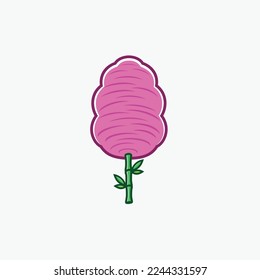 A fluffy cotton candy. Sweet and delicious cotton candy with bamboo stick