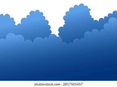 Fluffy cumulus clouds, rain clouds illustration on transparent background. Cloudscape, skyscape panoramic view. Cloudy weather, overcast sky. Hand drawn vector clip art, design element