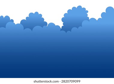 Fluffy cumulus clouds, rain clouds illustration on transparent background. Cloudscape, skyscape panoramic view. Cloudy weather, overcast sky. Hand drawn vector clip art, design element